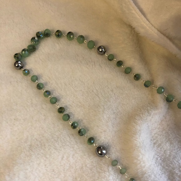 Pisces Zodiac seafoam green beaded rosary necklace handmade - Picture 6 of 7